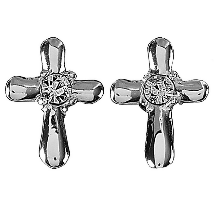 Cubic Zirconia Cross Silver Earrings