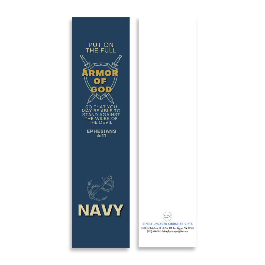 Christian Military Bookmark Packs U.S. Navy with Bible Verse Ephesians 6:11 | Put on The Full Armor of God