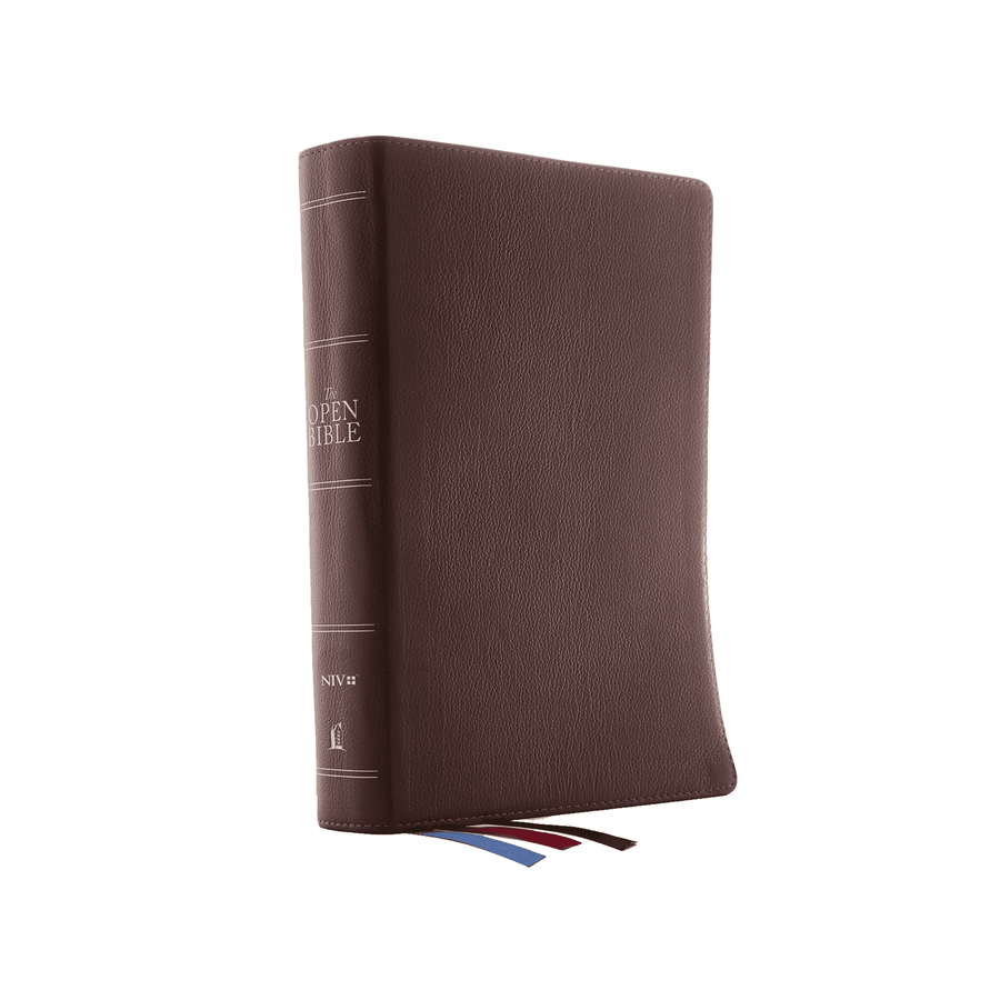 Personalized Custom Text Your Name NIV The Open Bible Complete Reference System Comfort Print Brown Genuine Leather