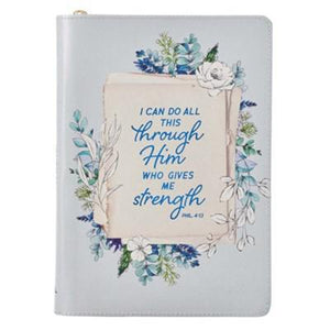 I Can Do All Things Floral Blue Zipper Journal