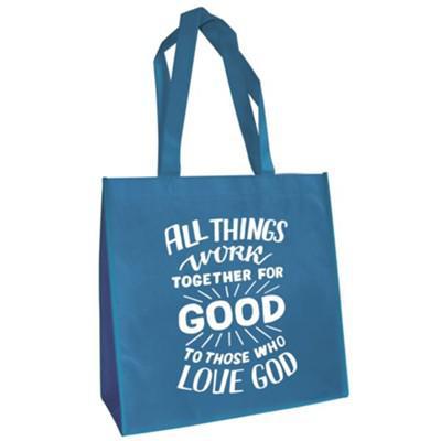 Romans 8:28 All Things Work Together For Good Blue Tote Bag