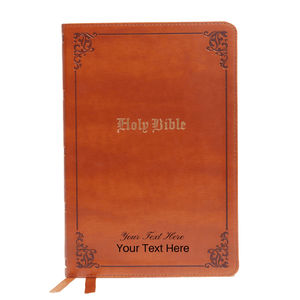 Personalized Custom Text Your Name KJV Large Print Thinline Bible Comfort Print Tan Leathersoft