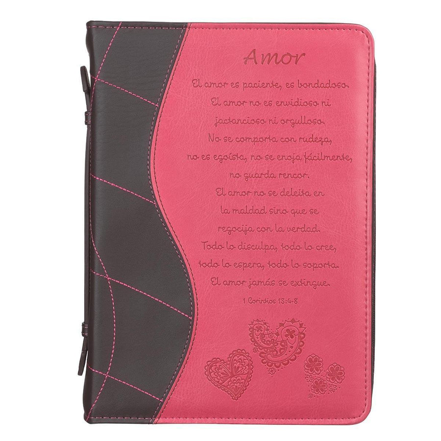 Amor para Biblias Fe, Rosado – 1 Corintios 13:4-8 Spanish Pink Bible Cover