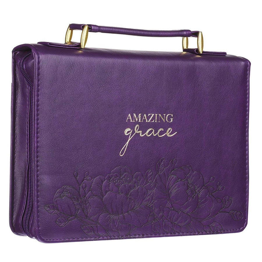 Amazing Grace Purple Faux Leather Bible Cover