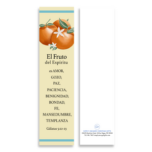 Spanish Christian Bookmark with Bible Verse (Galatians 5:22-23); Fruit of the Spirit Spanish Bookmark | Fruto Del Espiritu Marcador en Español