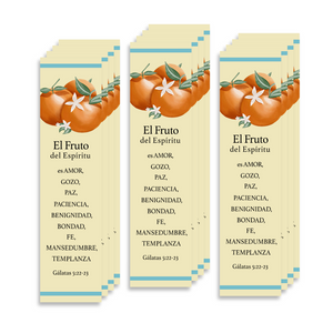 Spanish Christian Bookmark with Bible Verse (Galatians 5:22-23); Fruit of the Spirit Spanish Bookmark | Fruto Del Espiritu Marcador en Español