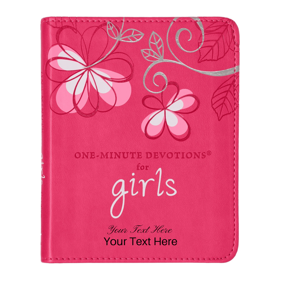 Personalized Custom Text Your Name The One-Minute Devotions for Girls Pink Faux Leather Devotional