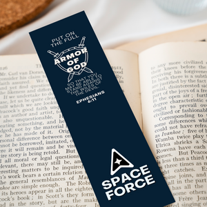 Christian Military Bookmark Packs U.S. Space Force with Bible Verse Ephesians 6:11 | Put on The Full Armor of God