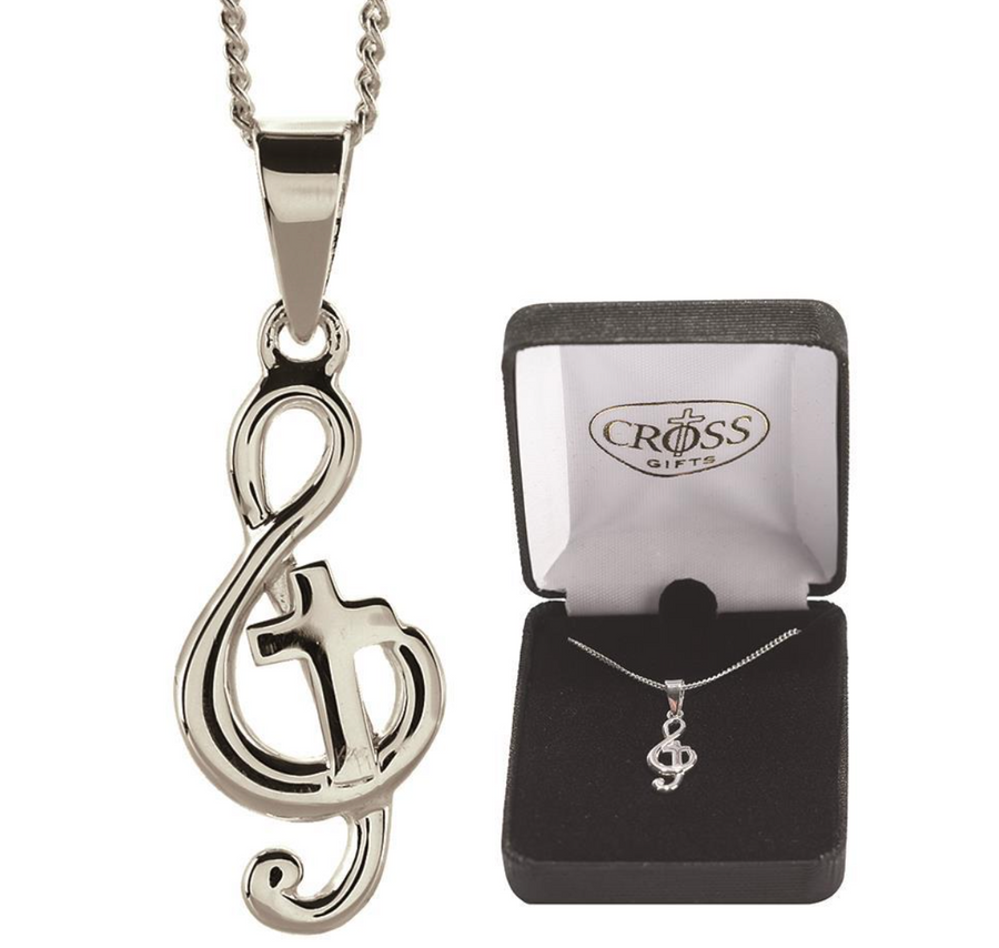 Silver Musical Note With Mini Cross Necklace