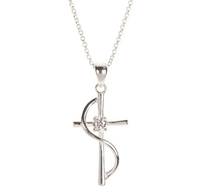 Sash Silver Plated Cross Necklace