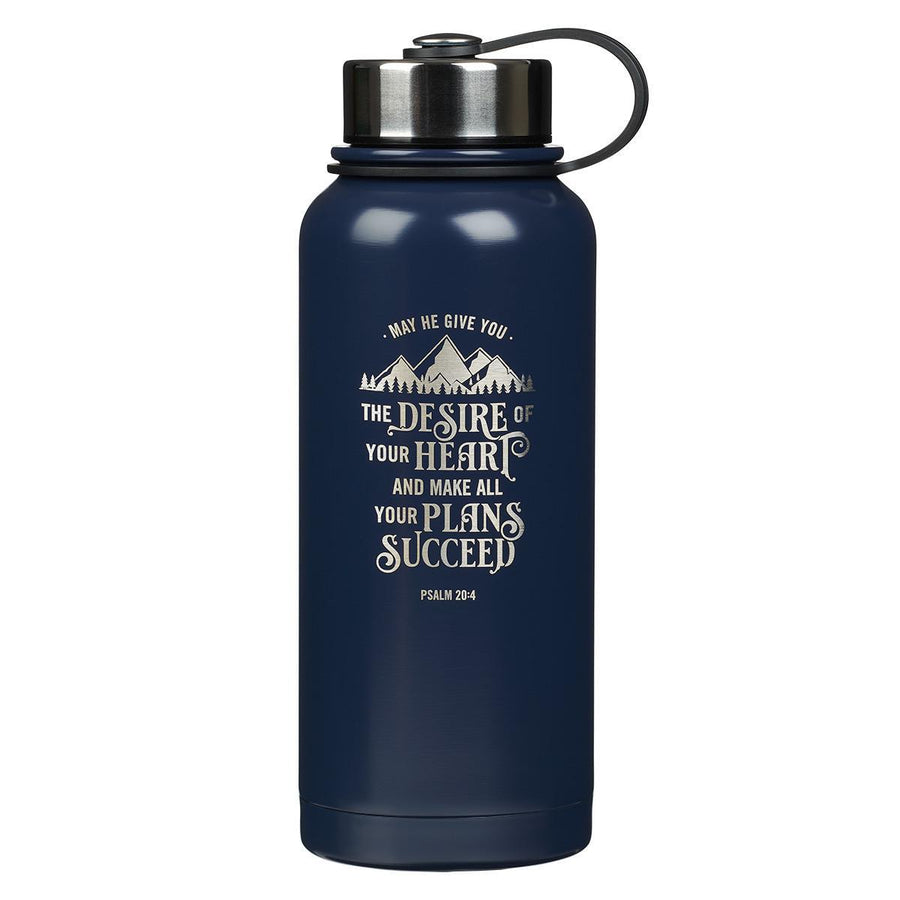 Desire of Your Heart Psalm 20:4 Navy Blue Stainless Steel Water Bottle