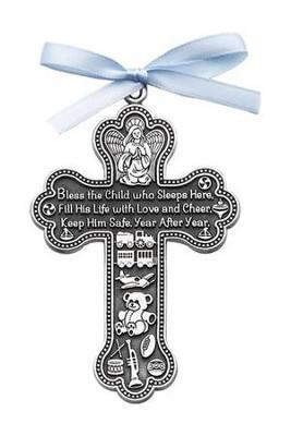 Bless This Child Metal Blue Crib Cross