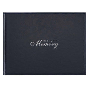 In Loving Memory Navy Faux Leather Guest Book