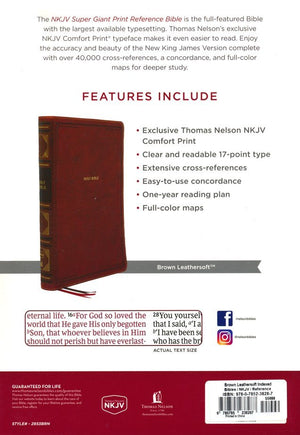 Personalized NKJV Reference Bible Super Giant Print Leathersoft Brown Thumb Indexed
