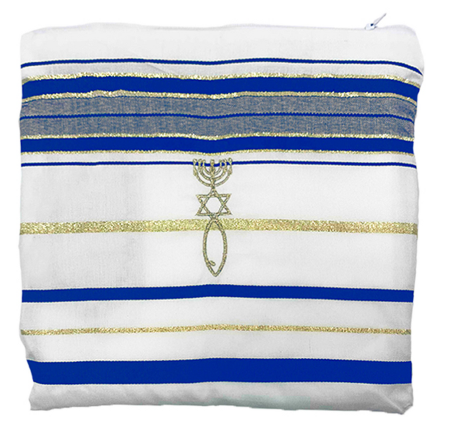 Prayer Shawl – Gold and Royal Blue – Traditional Messianic with Tallit –  72″ X 22″