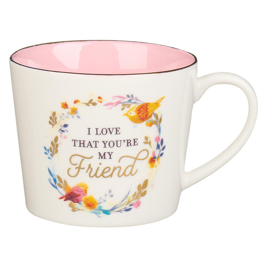I Love That You Are My Friend Proverbs 27: 9-11 White & Pink Ceramic Coffee Mug