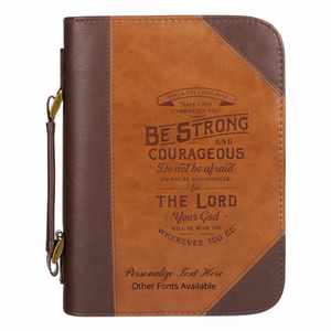 Personalized Bible Cover For Men Two-tone Toffee & Chocolate Brown Do Not Be Afraid Joshua 1:9 Faux Leather
