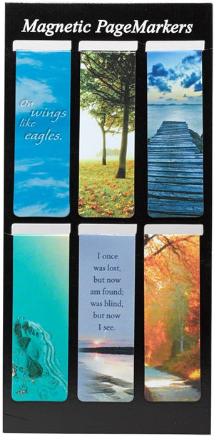 Set of 6 Nature Magnetic Bookmarks with Scripture & Words of Inspiration
