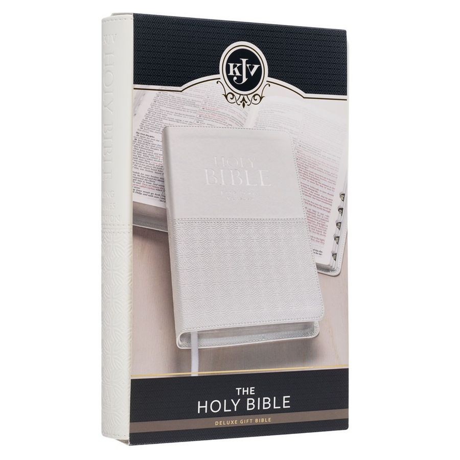 Personalized Custom Text Your Name KJV Indexed White Gift Holy Bible Faux Leather Bound King James Version