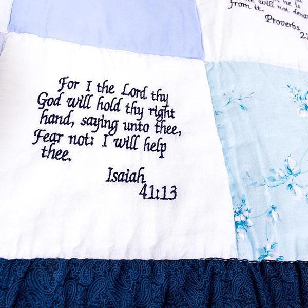 Embroidered Scripture Baby Quilt