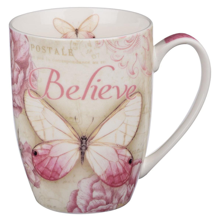 Believe Pink Butterfly Mark 9:23 Mug