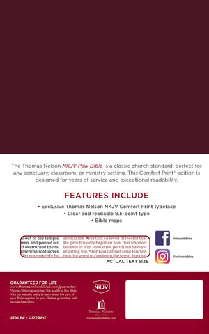 Personalized NKJV Pew Bible Red Letter Hardcover Burgundy