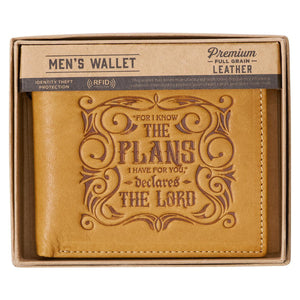 I Know The Plans Jeremiah 29:11 Tan Genuine Leather Wallet