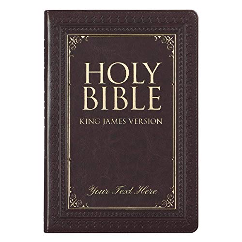 Personalized Custom Text Your Name KJV Thinline Large Print Bible Dark Brown LuxLeather Indexed King James Version