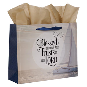 Blessed Is The One Jeremiah 17:7 Navy Large Landscape Gift Bag with Card