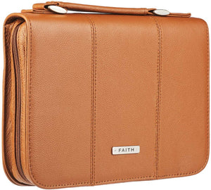Faith Grain Faux Leather Saddle Tan Personalized Bible Cover For Women