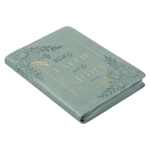 Walk By Faith 2 Corinthians 5:7 Teal Floral Faux Leather Zippered Journal