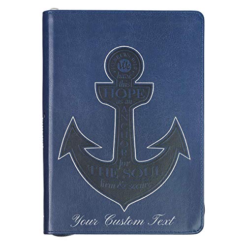 Personalized Journal Custom Text Hope As An Anchor Hebrew 6:19 Journal LuxLeather Navy Blue