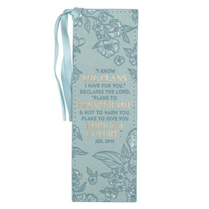 Plans to Prosper You Jeremiah 29:11 Teal Faux Leather Bookmark