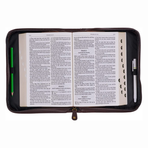 Personalized Bible Cover For Men Two-tone Toffee & Chocolate Brown Do Not Be Afraid Joshua 1:9 Faux Leather