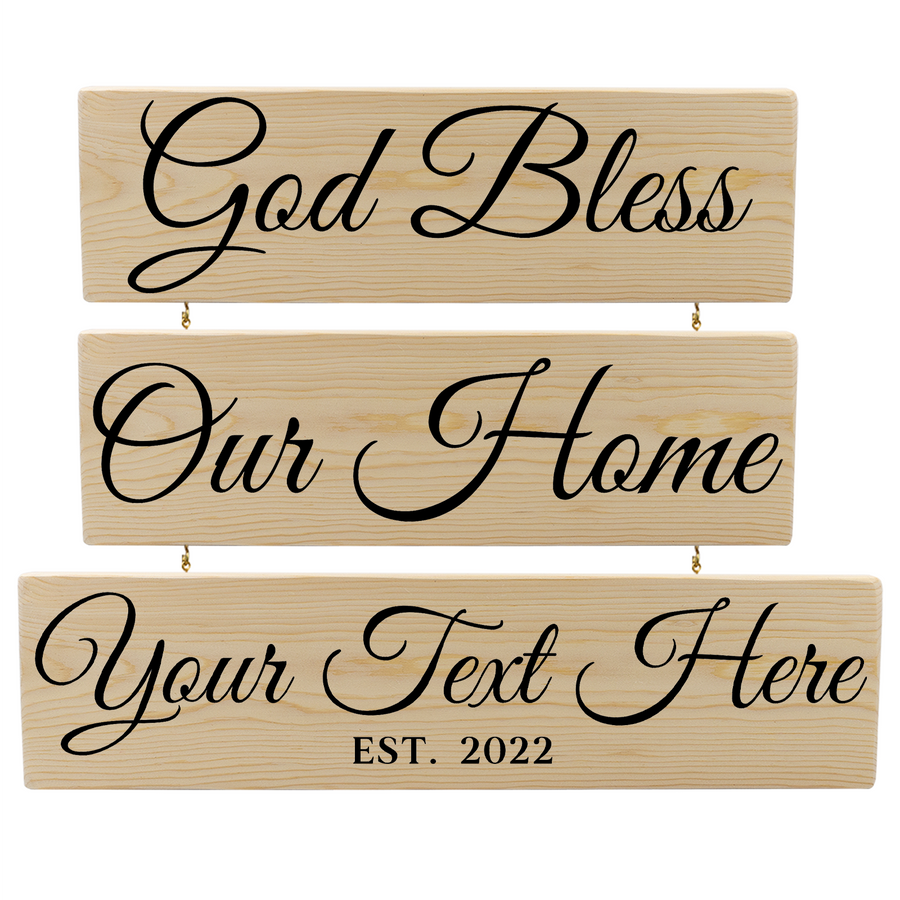 Personalized Wood Sign 3 Tier Custom God Bless Our Home