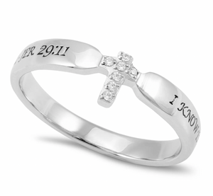 I Know The Thoughts Jeremiah 29:11 Women's Tiny Cross Ring