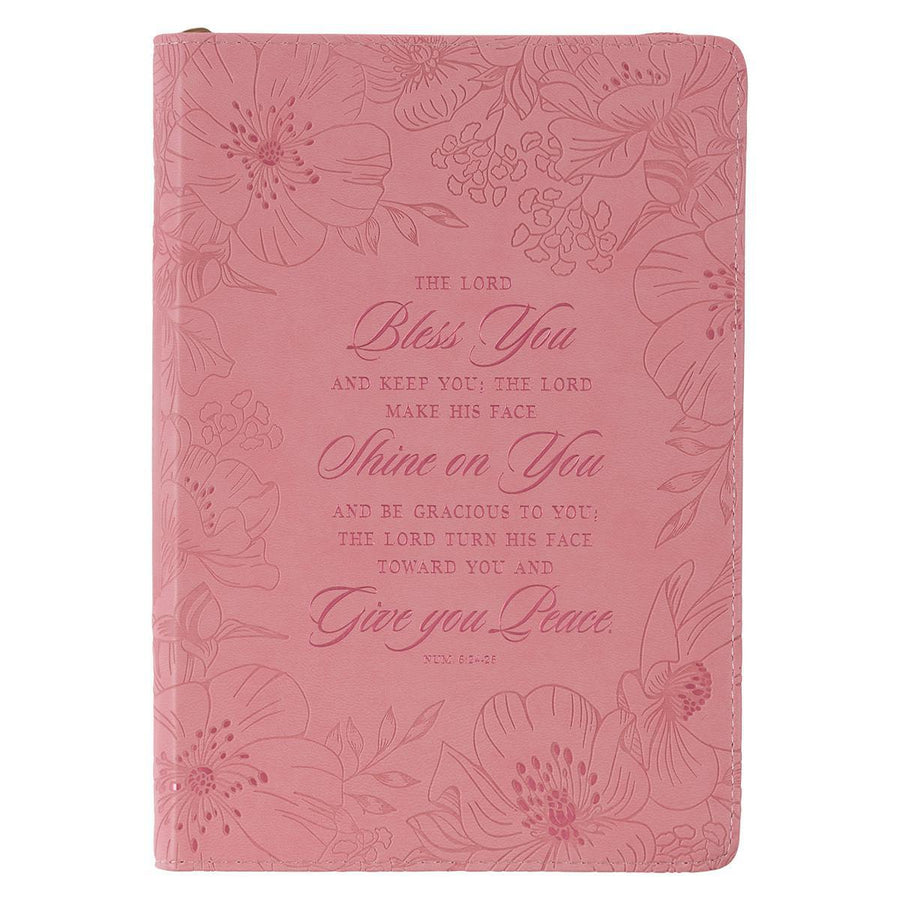 Bless You Numbers 6:24-25 Pink Faux Leather Zippered Journal