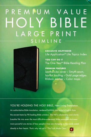 Personalized Custom Text Your Name NLT Premium Value Slimline Bible Large Print Imitation Leather Crown of Thorns Black New Living Translation
