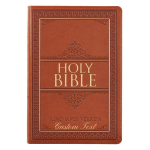 Personalized Custom Text Your Name KJV Thinline Large Print Bible Tan LuxLeather Indexed King James Version