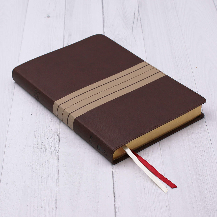 Personalized NIV Thinline Bible Large Print Leathersoft Chocolate/Tan New International Version