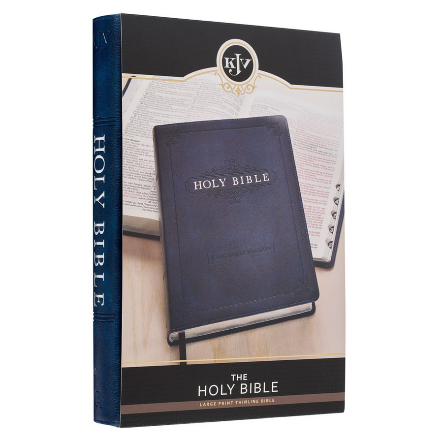 Personalized KJV Holy Bible Thinline Large Print Navy Faux Leather w/Thumb Index King James Version