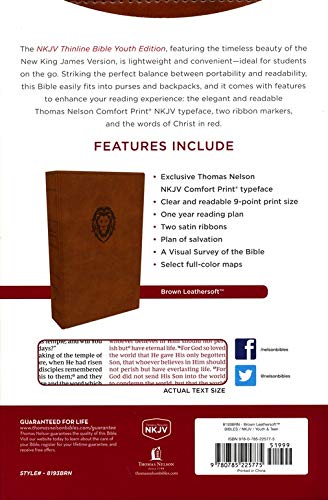 Personalized Custom Text Your Name NKJV Thinline Bible Youth Edition Leathersoft Brown Red Letter Edition Comfort Print