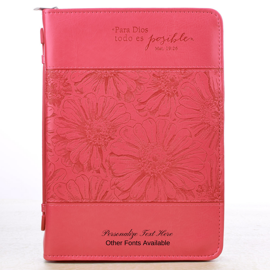 Mt. 19:26 Faux Leather Rosado Personalized Bible Cover for Women
