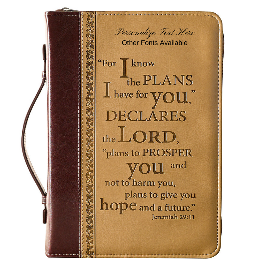 Jeremiah 29:11 Two-Tone Brown Faux Leather Personalized Bible Cover For Women