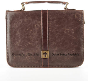 Distressed Faux Leather Brown with Cross Personalized Bible Cover for Men
