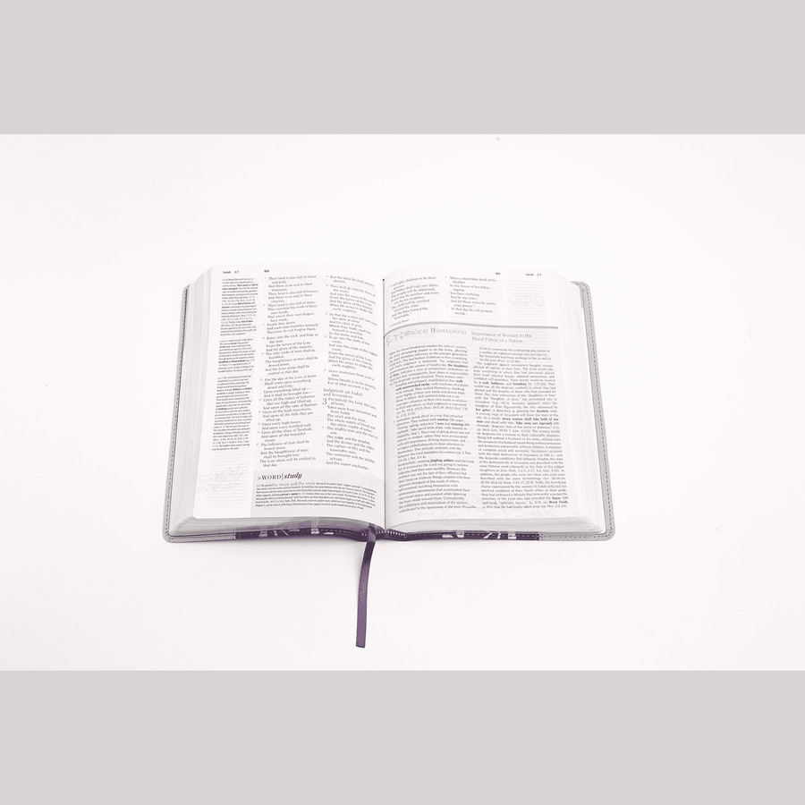 Personalized Custom Text Your Name NKJV The Study Bible for Women Purple/Gray Linen LeatherTouch