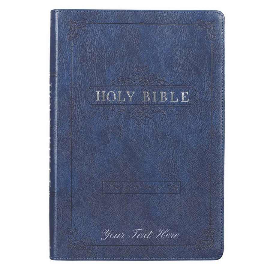 Personalized KJV Holy Bible Thinline Large Print Navy Faux Leather w/Thumb Index King James Version