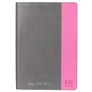 Personalized KJV Holy Bible Super Giant Print Bible Grey/Pink Faux Leather Bible w/Ribbon Marker
