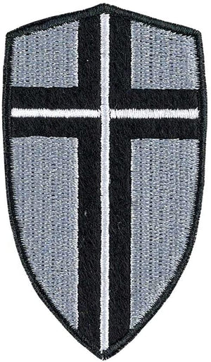 Black & Gray Cross on Shield Iron On Patch
