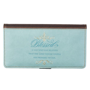 Blessed Luke 1:45 Blue Faux Leather Checkbook Cover